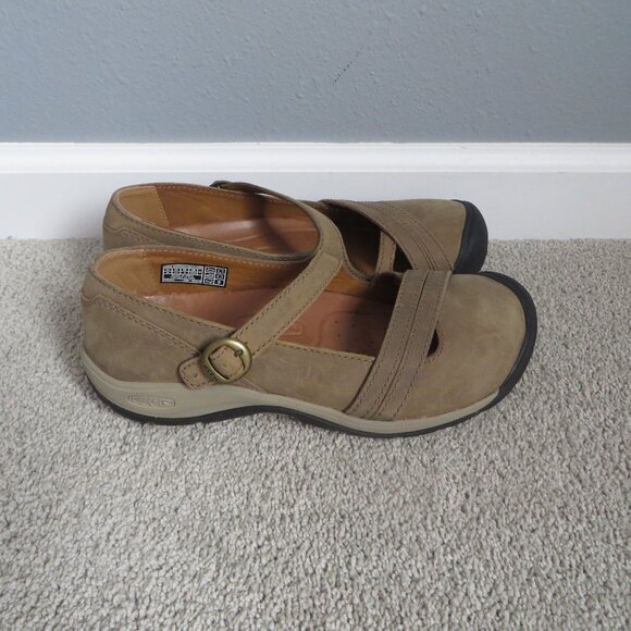 NWB KEEN Presidio Ii Mary Jane Shoes Womens 7.5 Cross Strap Flats Brown Leather - Picture 3 of 12